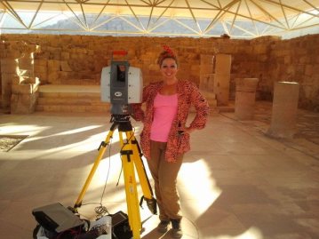 Ashley M. Richter with the Leica Scanstation 2 in the Byzantine Mosaic Church at Petra. 