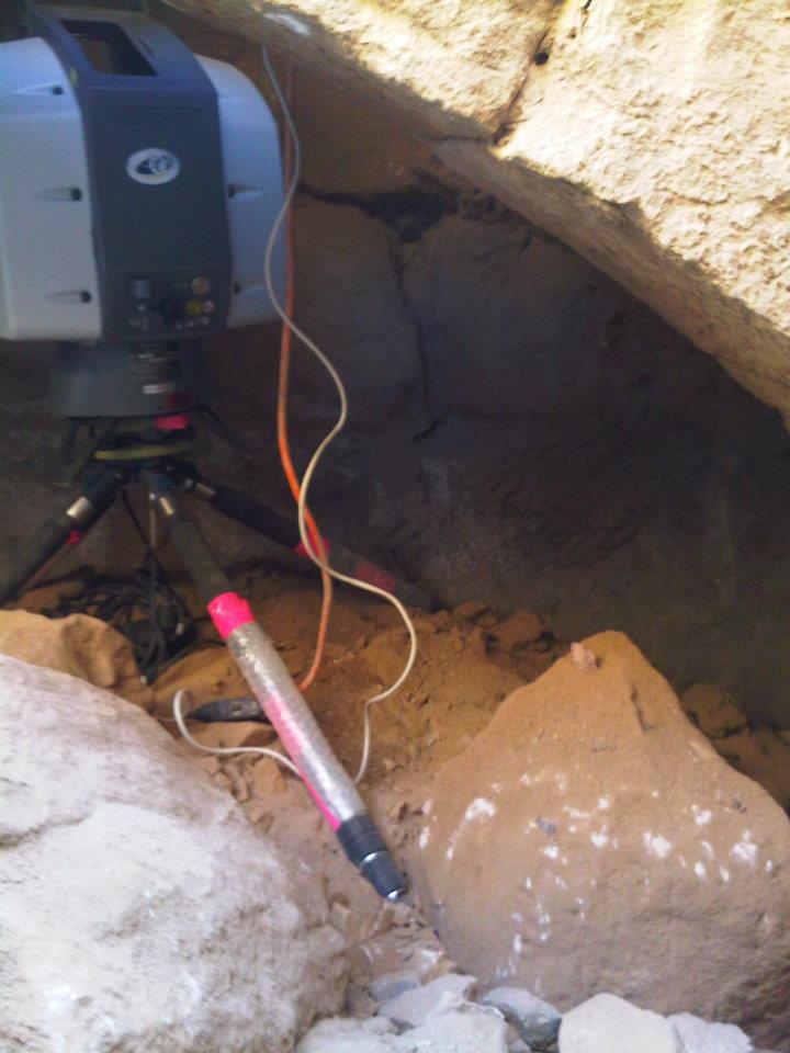 The poor Leica Scanstation 2 (nickname: Monster) working its shiny metal ass off at the bottom of the Looter's Pit of Khirbat Faynan (which later excavation would prove to be a Roman aqueduct well- full of people bits). 