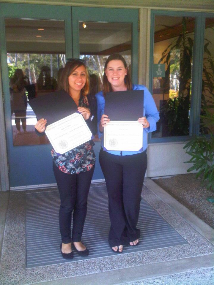First CURII awards: Leah Trujillo & Annie Jessup with their certificates from the 2012 UCSD Faculty Mentorship Conference. 