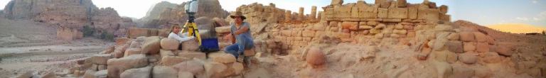 Vid Petrovic & Leah Trujillo with the Leica ScanStation 2 in front of the Temple of the Winged Lions at Petra. 