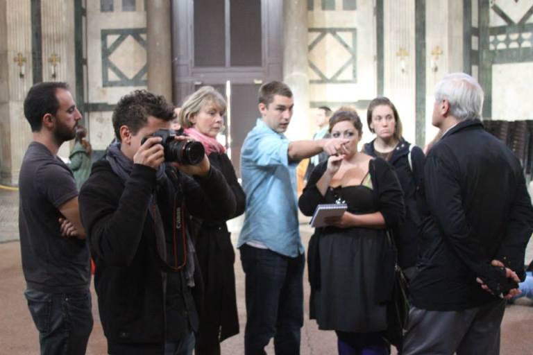 The team planning their digital survey of the Baptistery of St. Giovanni with Maurizio Seracini and Katharina Giraldi-Haller. Vid Petrovic on visual notes. Ashley M. Richter on written ones. 
