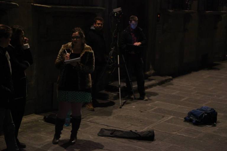 And every once in awhile some of the undergraduates from the International Studies Institute would come join us for a bit of field experience in cultural heritage diagnostics. This is Australian CURII Elizabeth Caltabiano and her colleague visiting us on-site for the first time. 