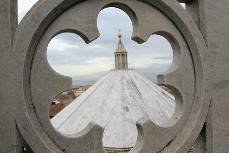 The roof of the Baptistery from the roof of the Duomo Cathedral. 