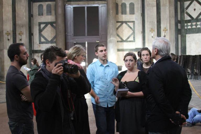 The team planning their digital survey of the Baptistery of St. Giovanni with Maurizio Seracini and Katharina Giraldi-Haller. Vid Petrovic on visual notes. Ashley M. Richter on written ones. 