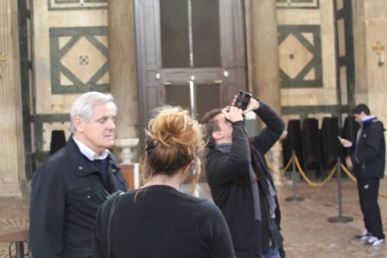 The team planning their digital survey of the Baptistery of St. Giovanni with Maurizio Seracini and Katharina Giraldi-Haller. Vid Petrovic on visual notes. Ashley M. Richter on written ones. 