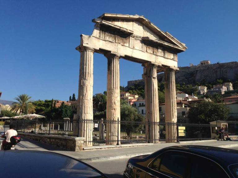 The Roman Forum of Athens framing the famed Acropolis. 
